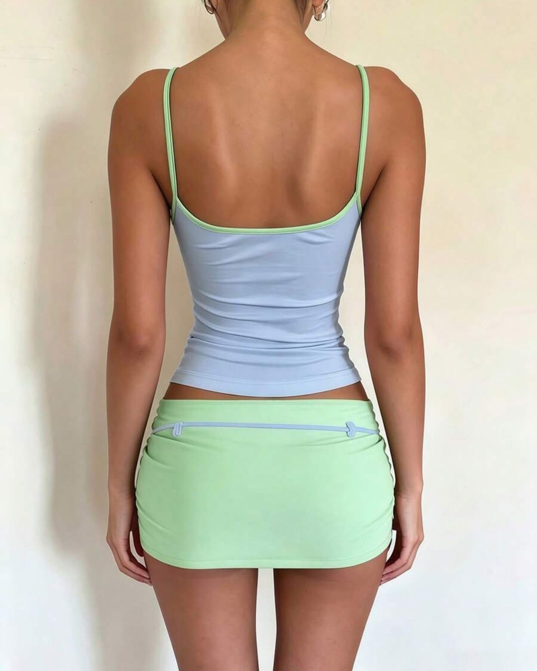 Fitted Tank Lace-Up Mini Skirt Set