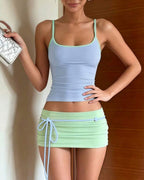 Fitted Tank Lace-Up Mini Skirt Set