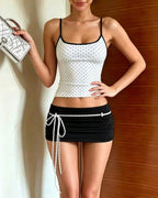 Fitted Tank Lace-Up Mini Skirt Set