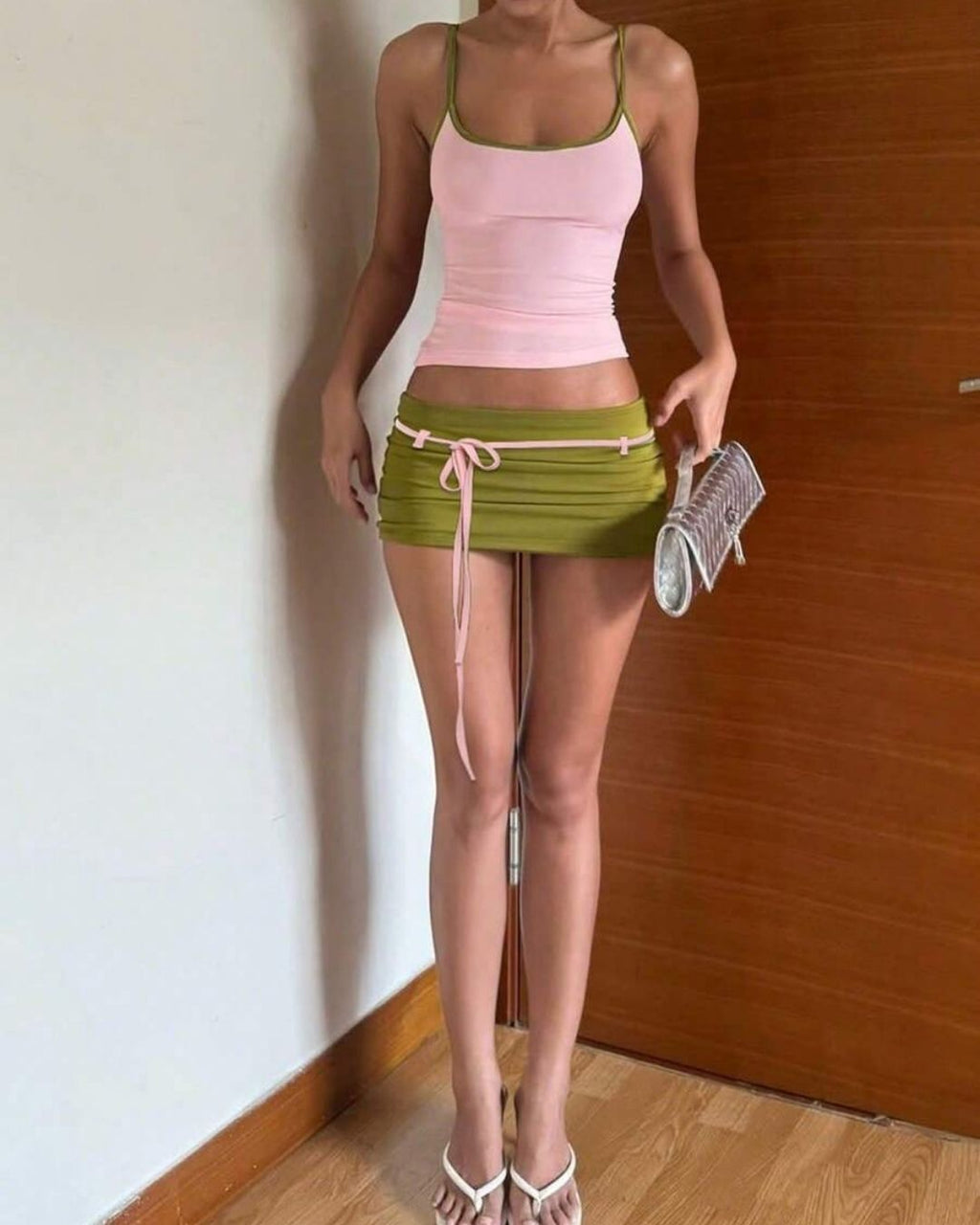 Fitted Tank Lace-Up Mini Skirt Set