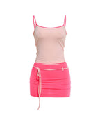 Fitted Tank Lace-Up Mini Skirt Set