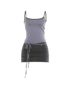 Fitted Tank Lace-Up Mini Skirt Set
