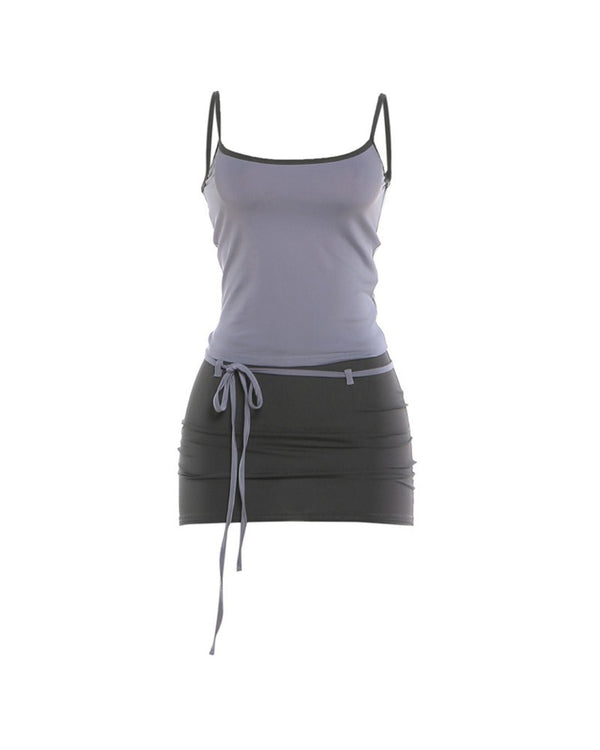Fitted Tank Lace-Up Mini Skirt Set
