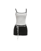 Fitted Tank Lace-Up Mini Skirt Set