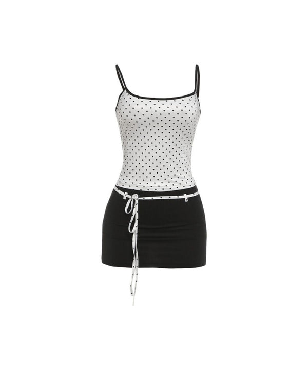 Fitted Tank Lace-Up Mini Skirt Set