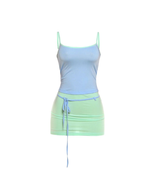 Fitted Tank Lace-Up Mini Skirt Set