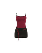 Fitted Tank Lace-Up Mini Skirt Set