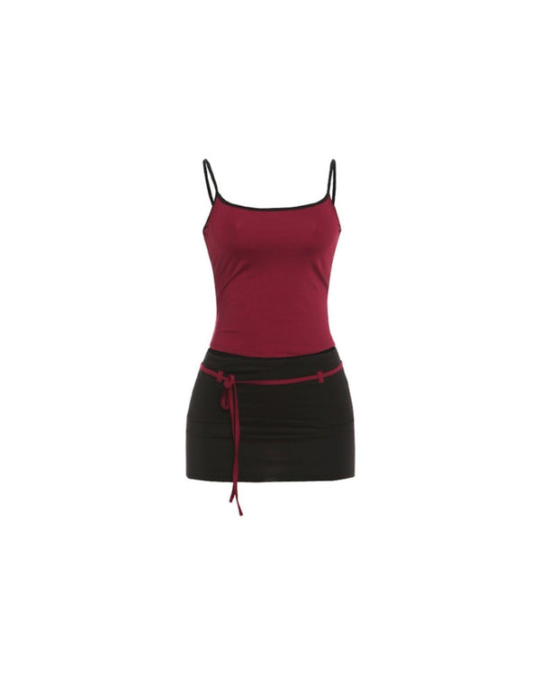Fitted Tank Lace-Up Mini Skirt Set