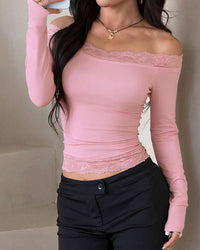 Lace-Trim Long Sleeve Casual Top