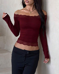 Lace-Trim Long Sleeve Casual Top