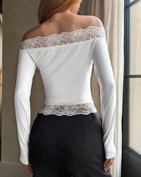Lace-Trim Long Sleeve Casual Top