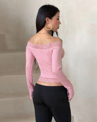 Lace-Trim Long Sleeve Casual Top