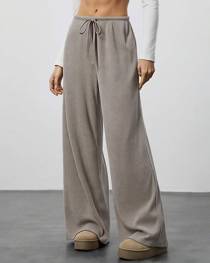 Draped Wide-Leg Drawstring Lounge Pants