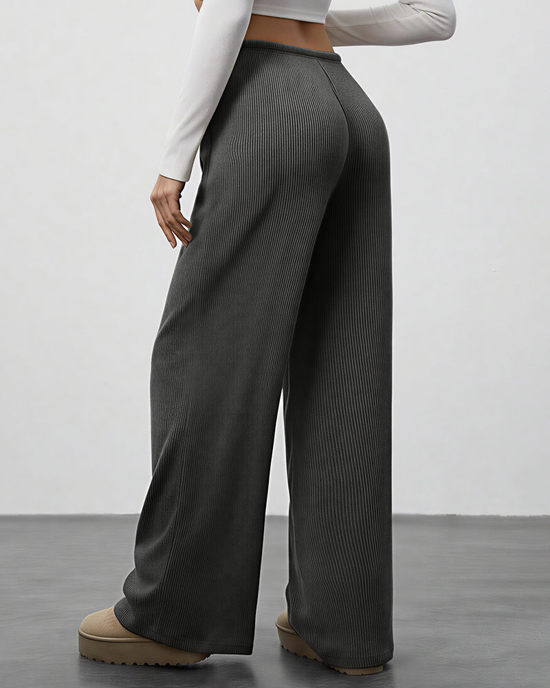 Draped Wide-Leg Drawstring Lounge Pants