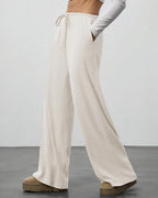 Draped Wide-Leg Drawstring Lounge Pants