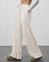 Draped Wide-Leg Drawstring Lounge Pants