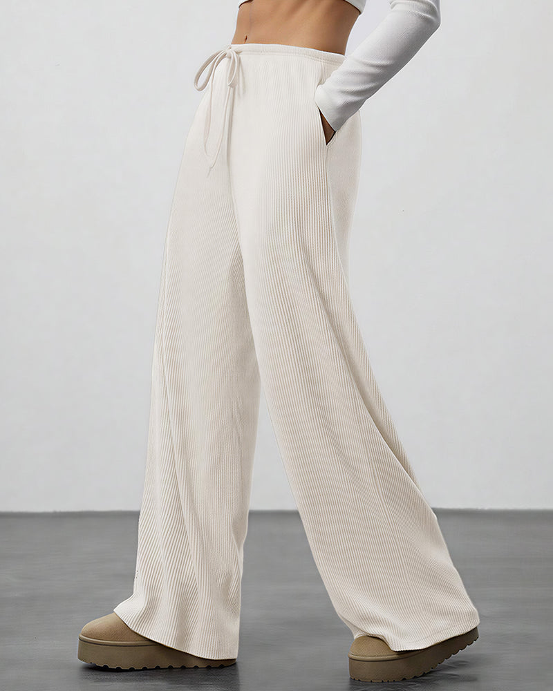 Draped Wide-Leg Drawstring Lounge Pants