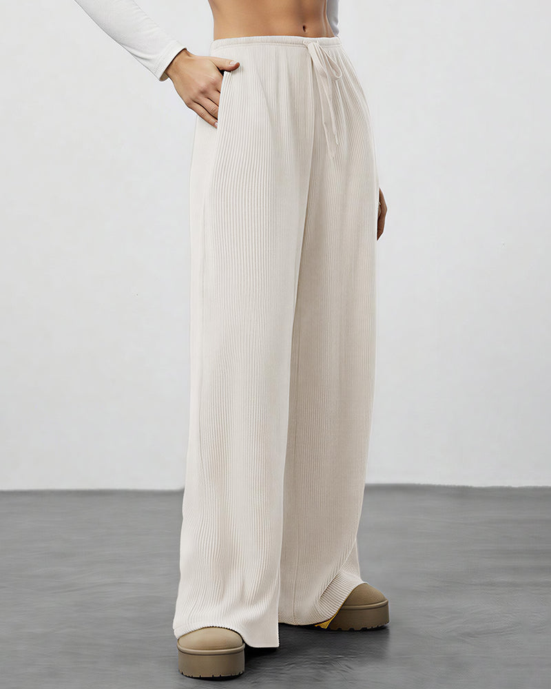 Draped Wide-Leg Drawstring Lounge Pants