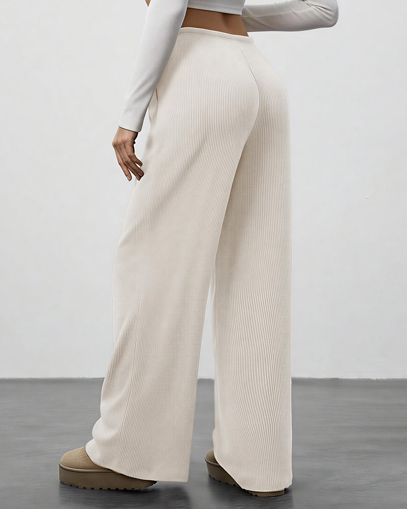 Draped Wide-Leg Drawstring Lounge Pants