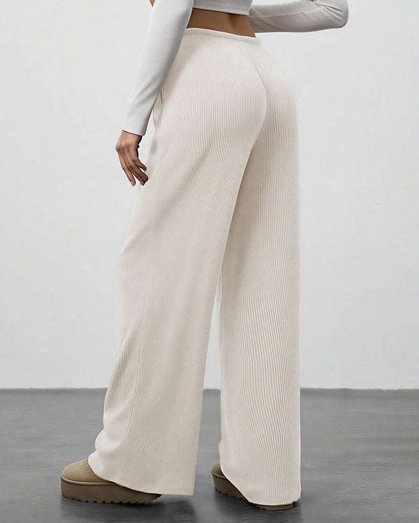 Draped Wide-Leg Drawstring Lounge Pants