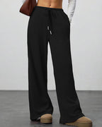 Draped Wide-Leg Drawstring Lounge Pants