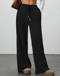 Draped Wide-Leg Drawstring Lounge Pants