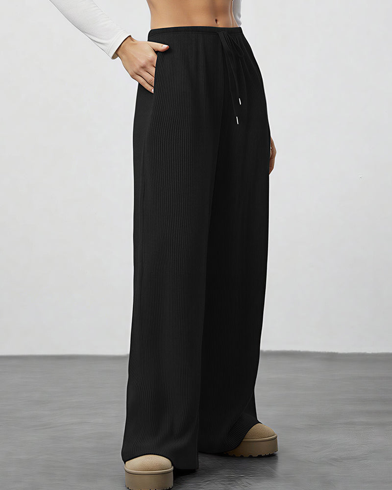 Draped Wide-Leg Drawstring Lounge Pants
