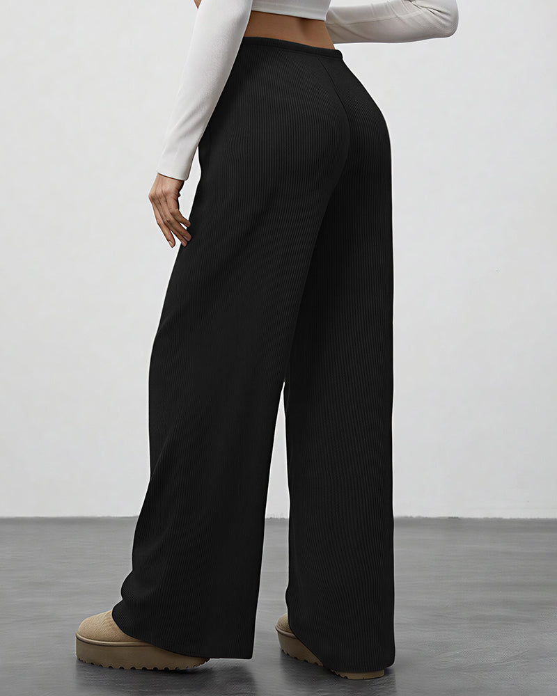 Draped Wide-Leg Drawstring Lounge Pants