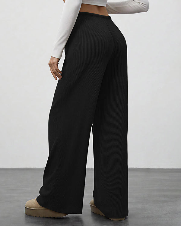 Draped Wide-Leg Drawstring Lounge Pants