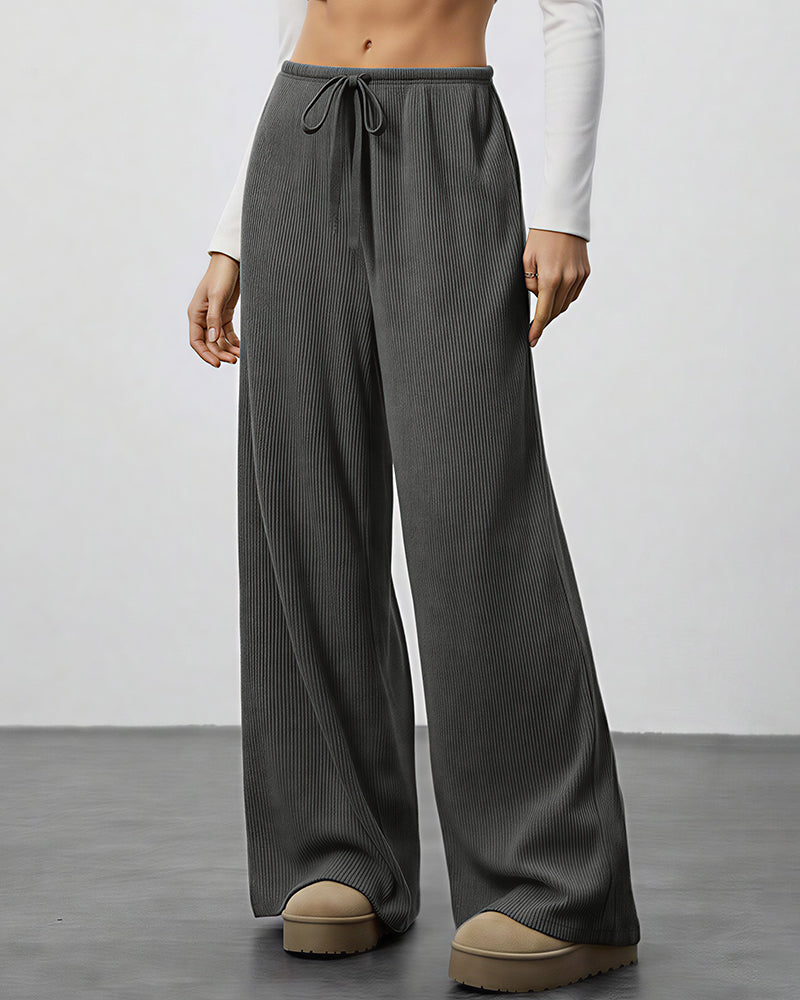Draped Wide-Leg Drawstring Lounge Pants