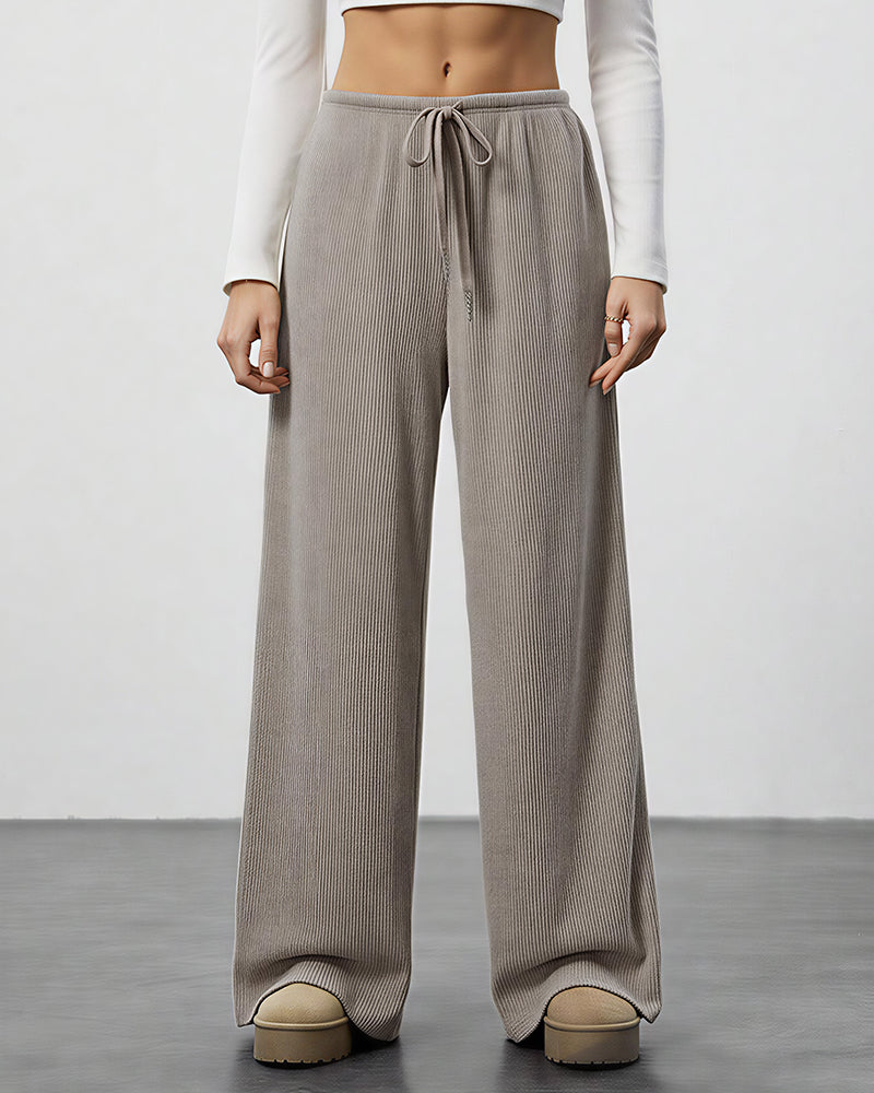 Draped Wide-Leg Drawstring Lounge Pants