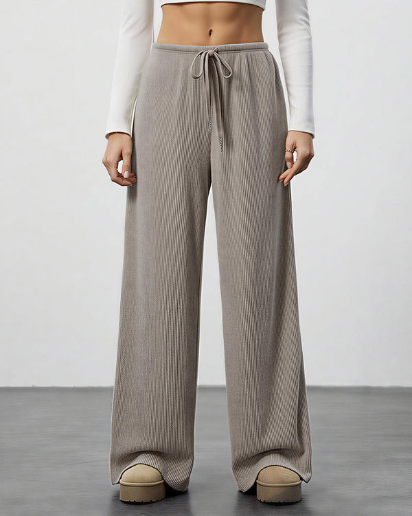 Draped Wide-Leg Drawstring Lounge Pants