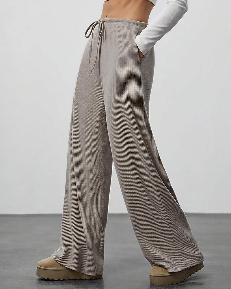 Draped Wide-Leg Drawstring Lounge Pants