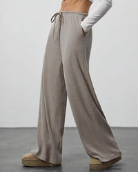 Draped Wide-Leg Drawstring Lounge Pants