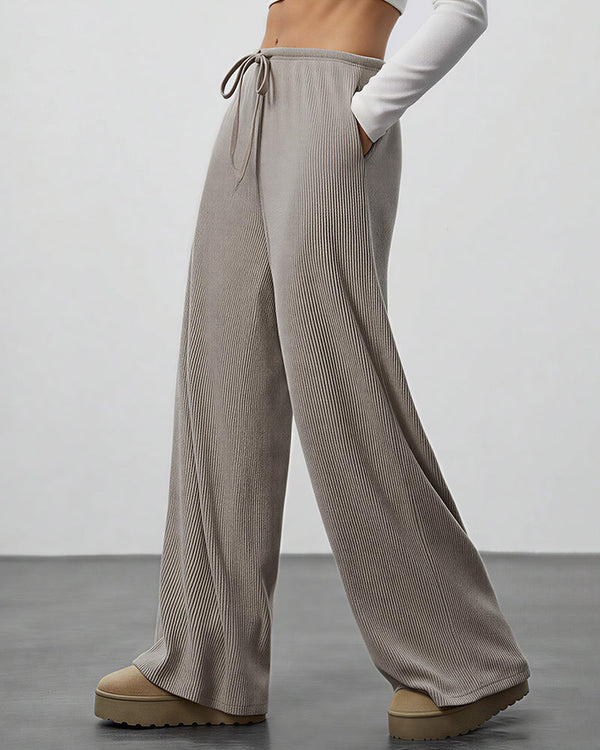 Draped Wide-Leg Drawstring Lounge Pants