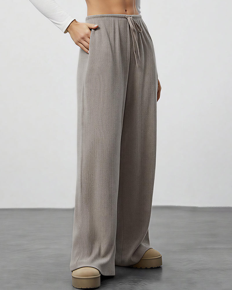 Draped Wide-Leg Drawstring Lounge Pants