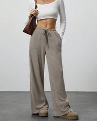 Draped Wide-Leg Drawstring Lounge Pants