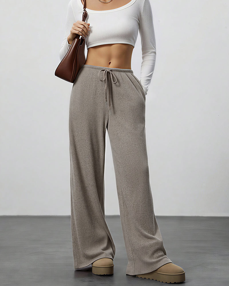 Draped Wide-Leg Drawstring Lounge Pants