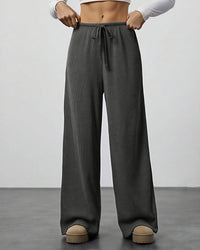 Draped Wide-Leg Drawstring Lounge Pants