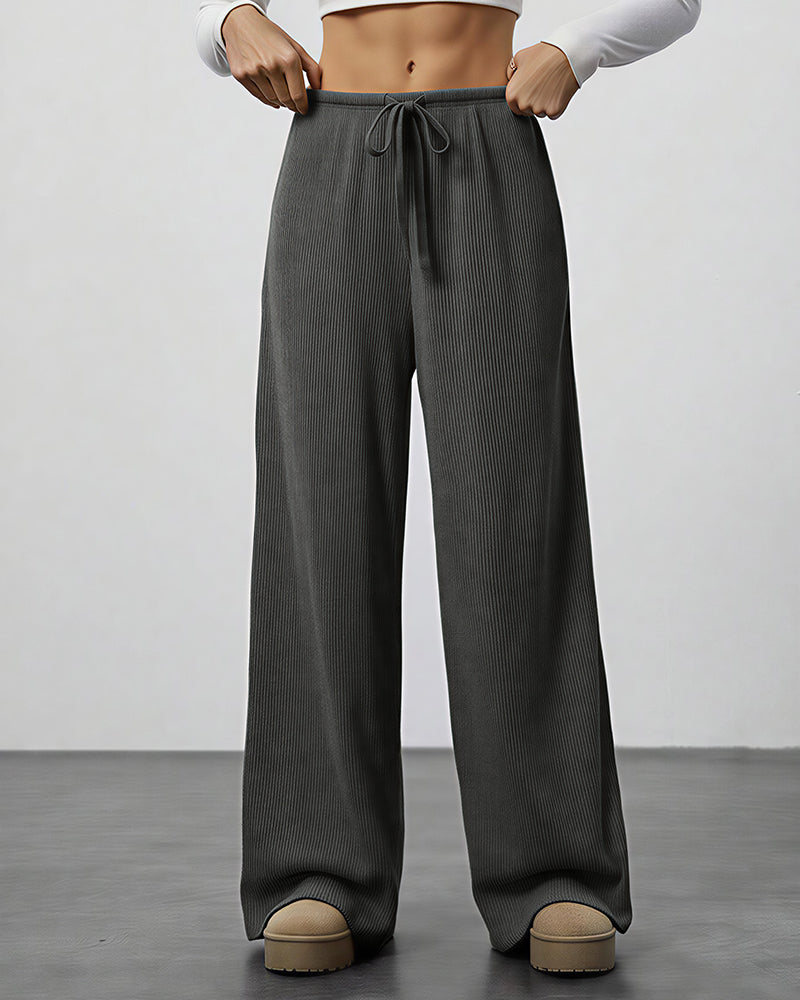 Draped Wide-Leg Drawstring Lounge Pants