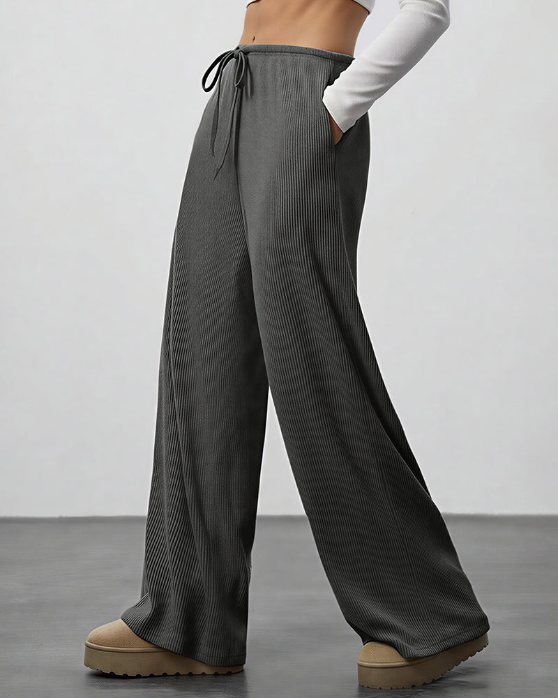 Draped Wide-Leg Drawstring Lounge Pants