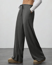 Draped Wide-Leg Drawstring Lounge Pants