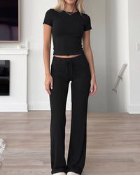 Short Sleeve Drawstring Lounge Set