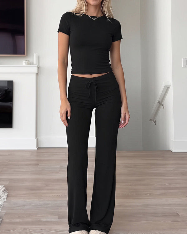 Short Sleeve Drawstring Lounge Set