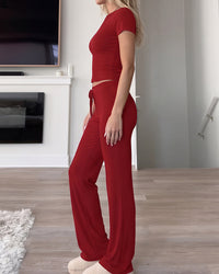 Short Sleeve Drawstring Lounge Set