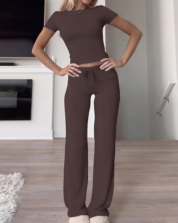 Short Sleeve Drawstring Lounge Set