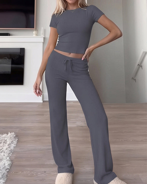 Short Sleeve Drawstring Lounge Set