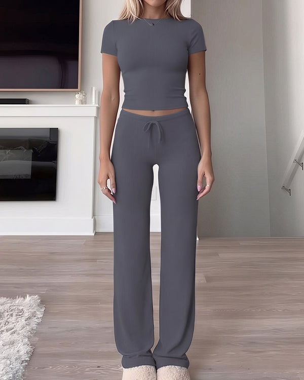 Short Sleeve Drawstring Lounge Set