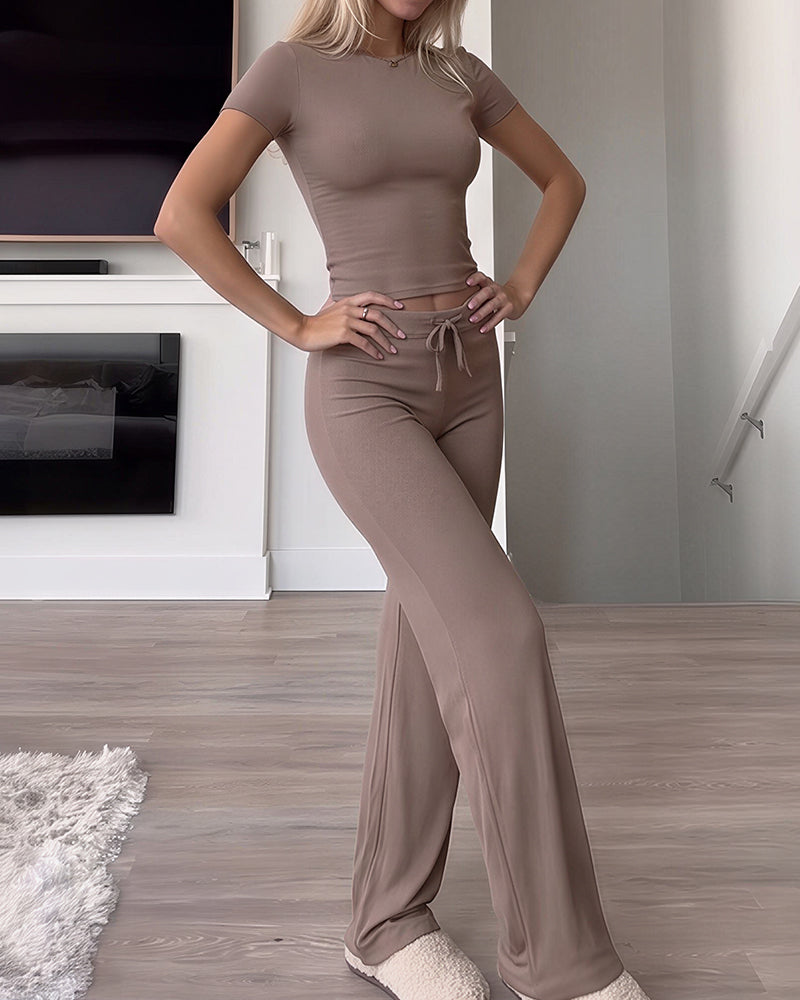 Short Sleeve Drawstring Lounge Set