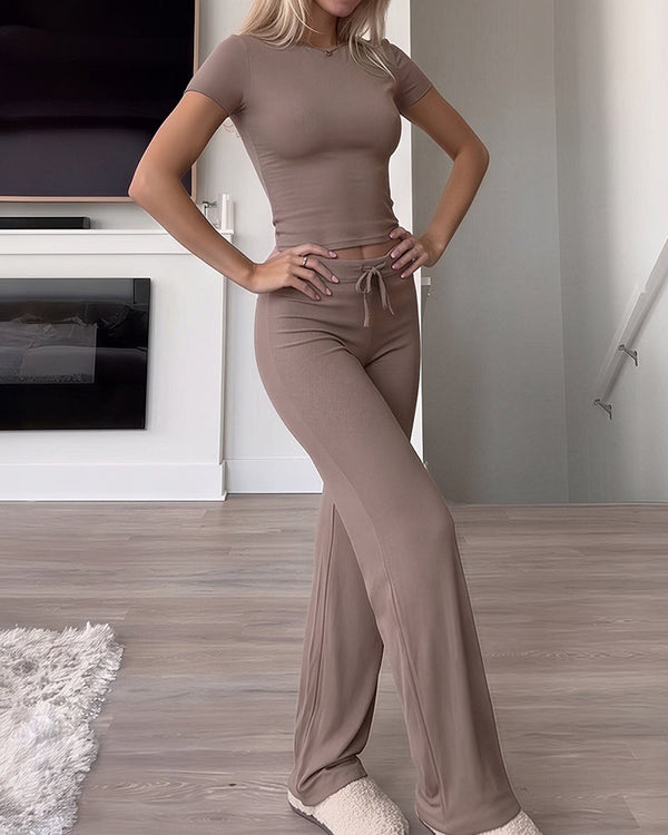 Short Sleeve Drawstring Lounge Set